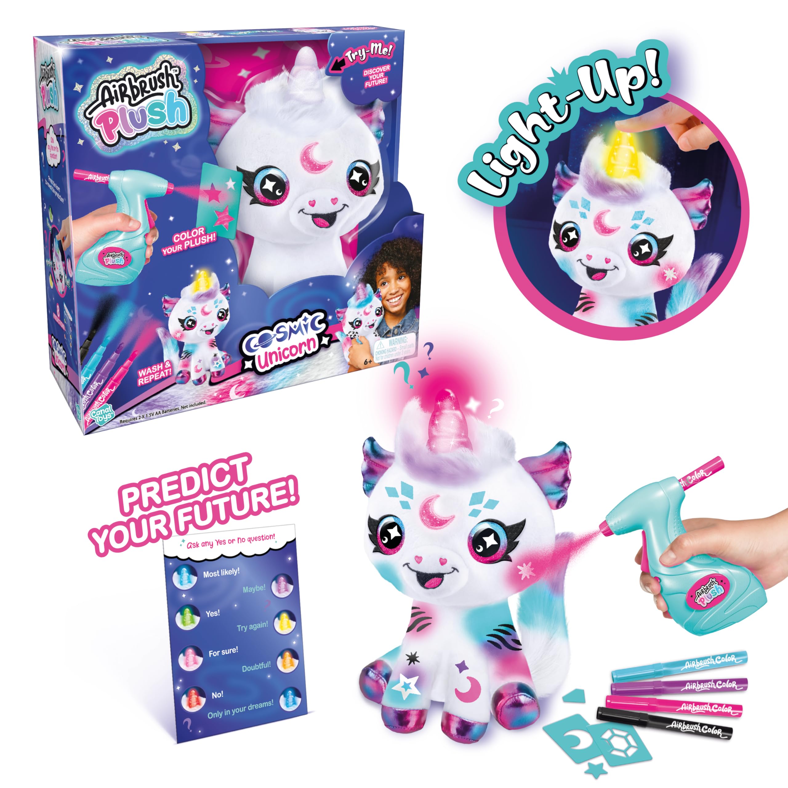 Canal Toys Airbrush Plush Cosmic Light Up Unicorn! Decorate, wash